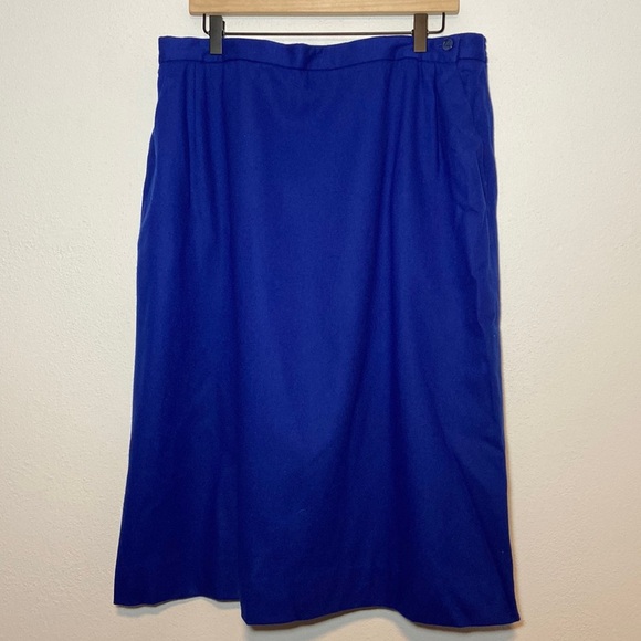Vintage Dresses & Skirts - Vintage Cordon of Philadelphia Wool Midi Skirt with Pockets Size 36 Large Indigo